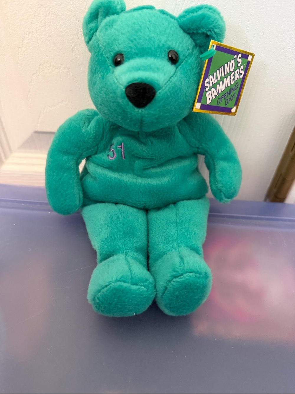 Ty Teal Plush Bear with Salvino's Bammers Tag